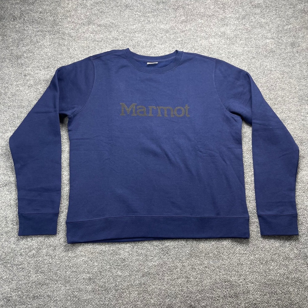 Marmot Womens XL Navy Blue Logo Crewneck Sweatshirt Fleece Pullover Outdoor